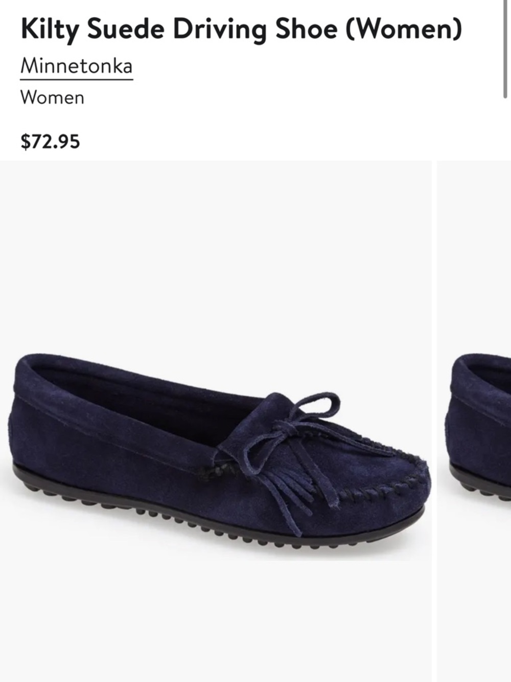 Minnetonka “Kilty” Suede Driving Navy Shoe